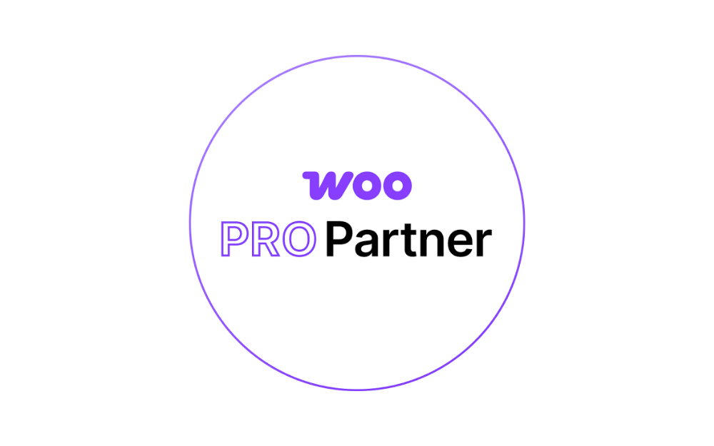 Woo Pro Partner badge inside a white circle with a purple border.