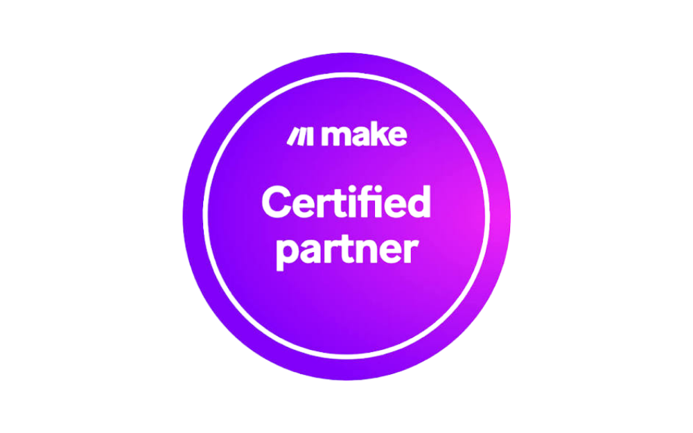 Purple circular badge with a black outline on a black background, displaying the words 'Certified partner'.