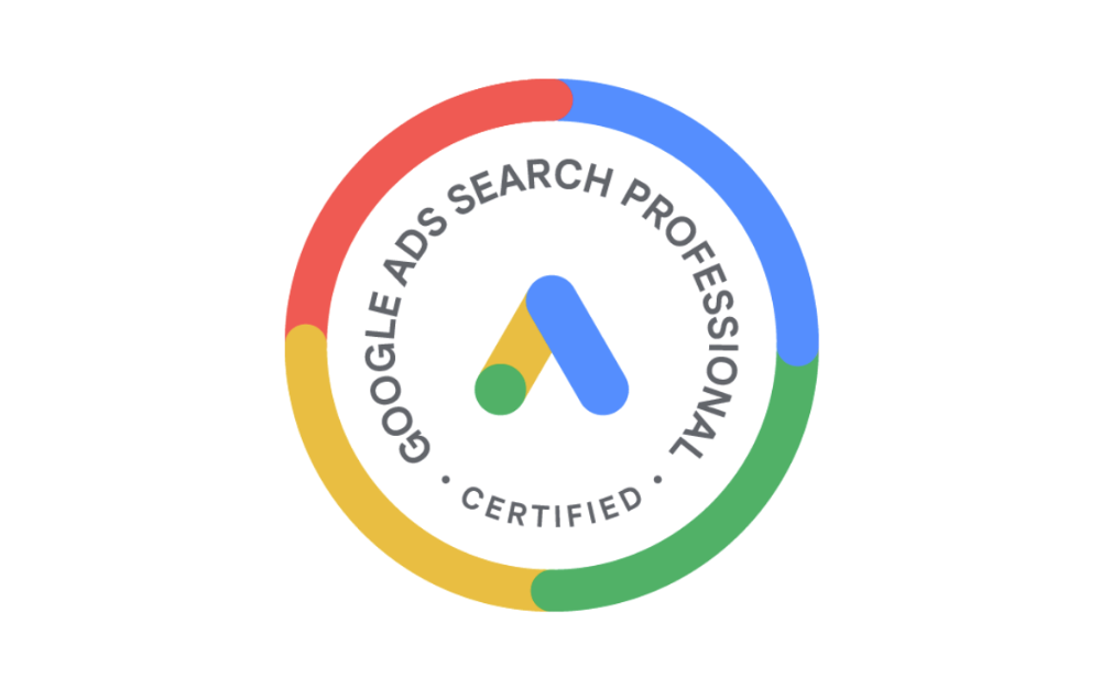 Google Ads Search Certification badge with a colorful circular ring and center logo.