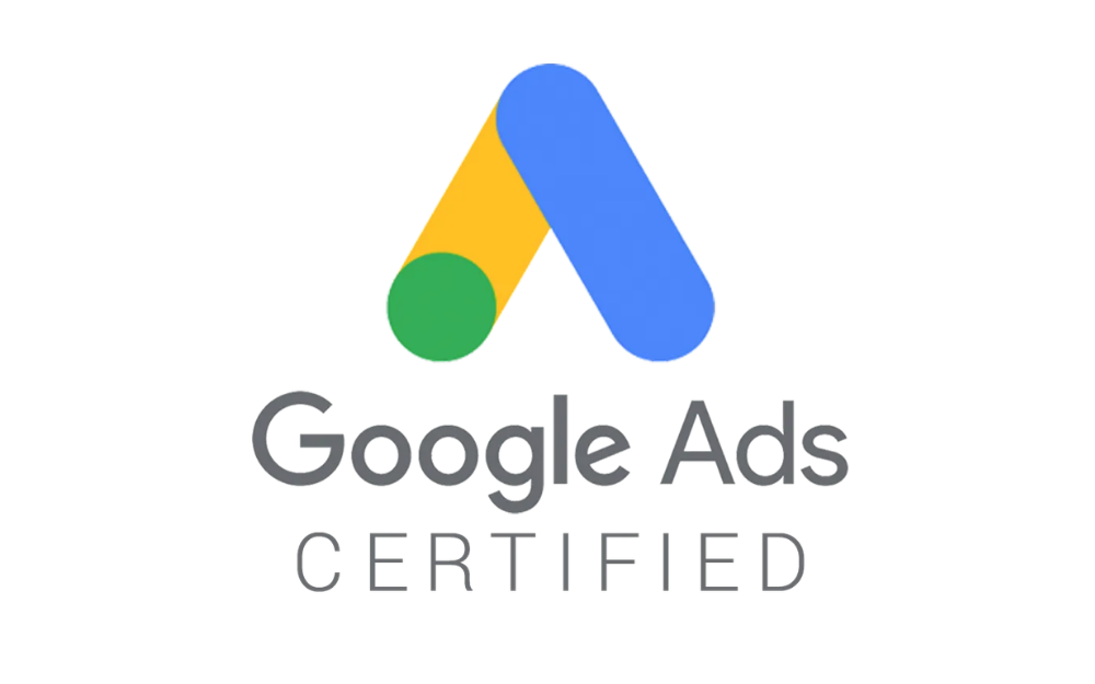 Google Ads Certified emblem: colorful abstract shapes above the words Google Ads CERTIFIED, indicating official certification.